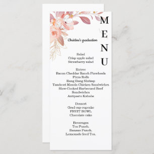 Minimalist floral Graduation dinner menu, Menu