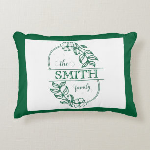 Minimalist Floral Green Custom Family Typography Decorative Cushion