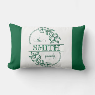 Minimalist Floral Green Custom Family Typography Lumbar Cushion