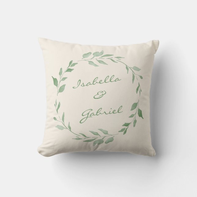 Minimalist Floral Greenery Wreath Personalised Cushion (Front)
