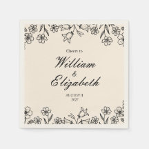 Minimalist Floral Ivory Wedding Napkins
