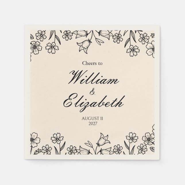 Minimalist Floral Ivory Wedding Napkins (Front)