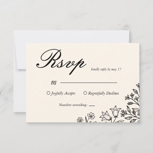 Minimalist Floral Ivory Wedding RSVP Card (Front)