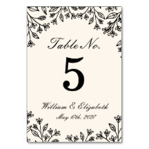 Minimalist Floral Ivory Wedding Table Number