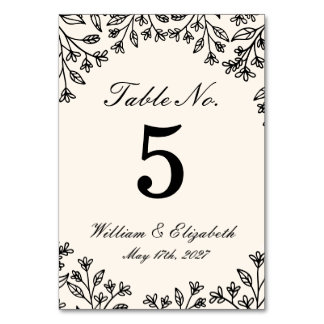Minimalist Floral Ivory Wedding Table Number