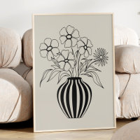 Minimalist Floral Line Art Drawing Neutral Black