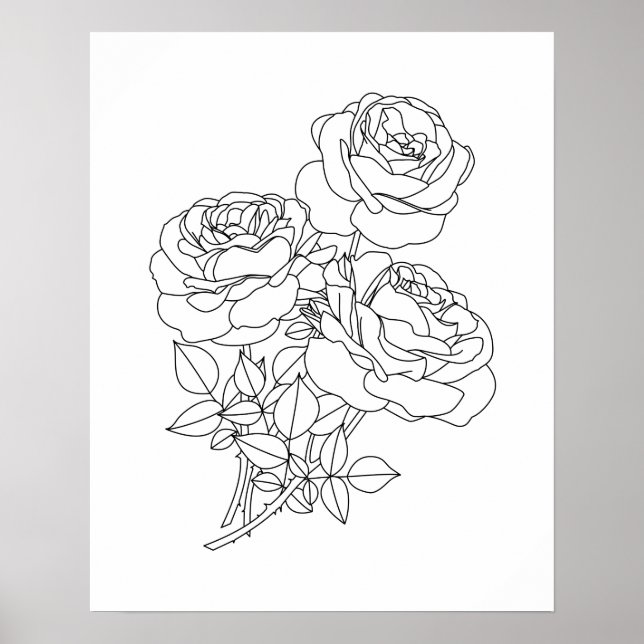 Minimalist Floral Line Art Drawing Poster (Front)