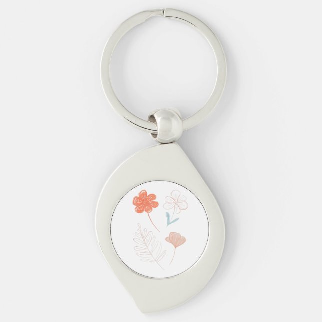  Minimalist Floral Line Art Key Ring (Front)