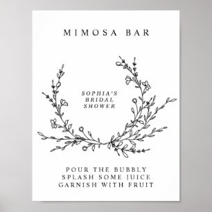 Minimalist Floral Line Art Mimosa Bar Sign  Poster