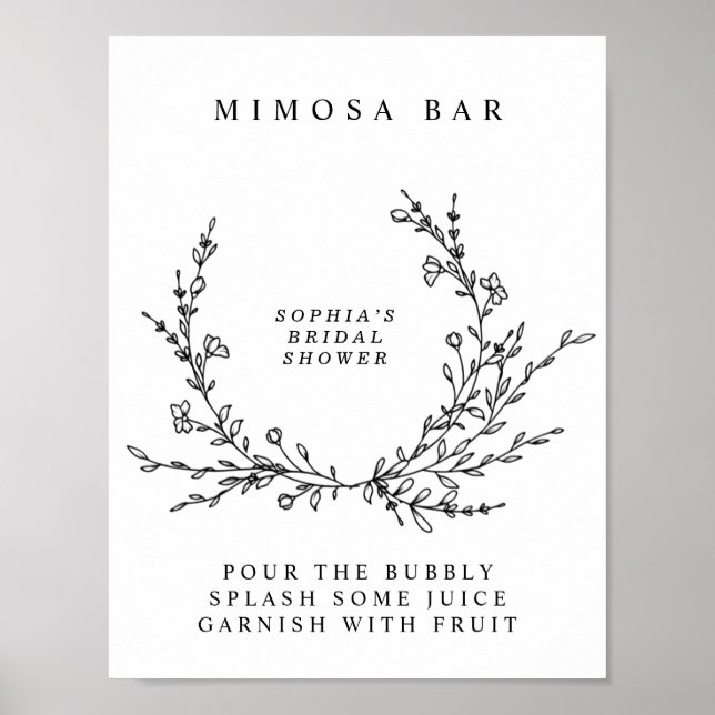 Minimalist Floral Line Art Mimosa Bar Sign  Poster (Front)