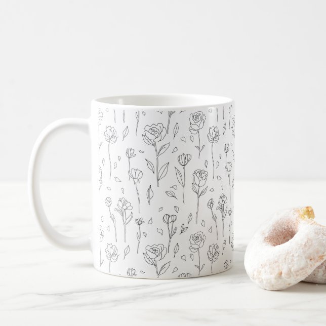 Minimalist Floral Line Art Mug (With Donut)