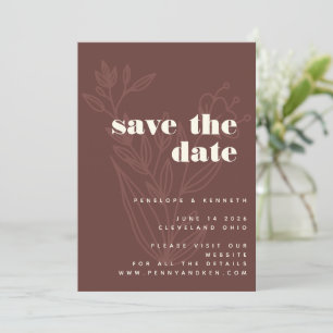 Minimalist Floral Line Art Warm Rustic Wedding Save The Date