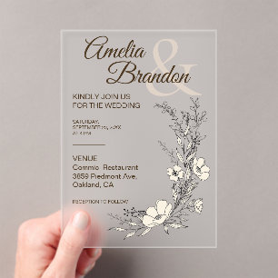 Minimalist Floral Line Art Wedding Acrylic Invitations