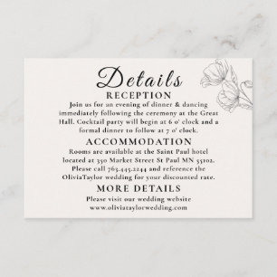 Minimalist Floral Line Art Wedding Enclosure Card 