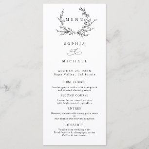 Minimalist Floral Line Art Wedding Flat Menu
