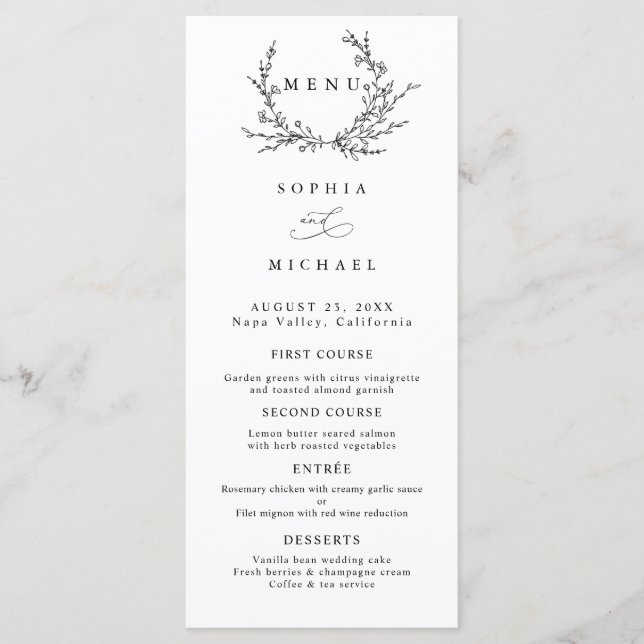 Minimalist Floral Line Art Wedding Flat Menu (Front)