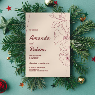 Minimalist Floral Line Art Wedding Invitation