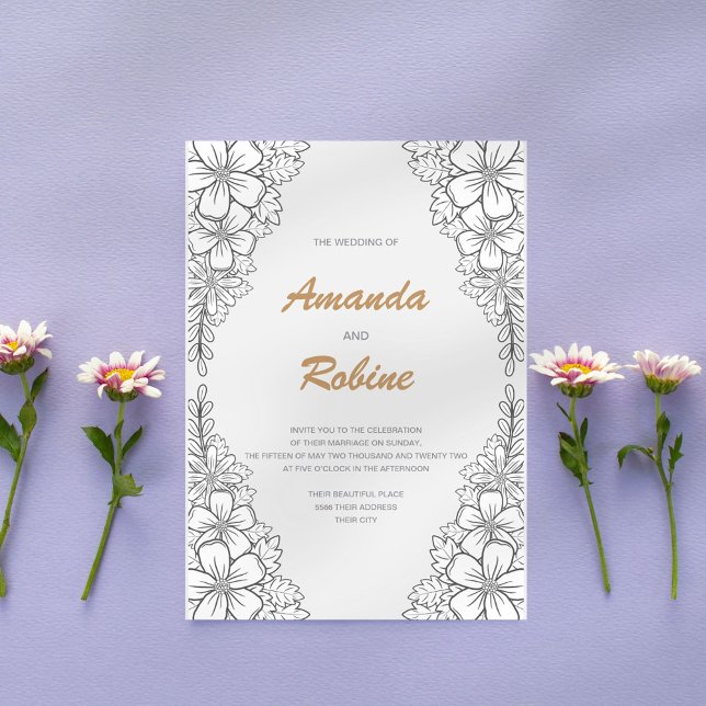 Minimalist Floral Line Art Wedding Invitation (Creator Uploaded)