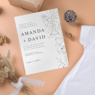 Minimalist Floral Line Art Wedding Invitation