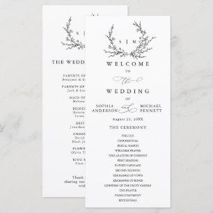 Minimalist Floral Line Art Wedding Program Programme