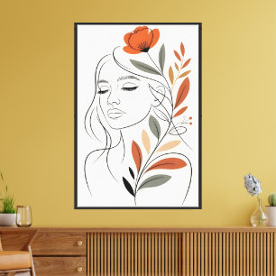 Minimalist Floral Line Art Woman Wall Painting Canvas Print