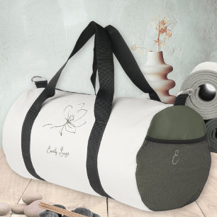 Minimalist Floral Line Art Zen Ivory Sage Green Duffle Bag