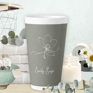 Minimalist Floral Line Art Zen Ivory Sage Green Latte Mug