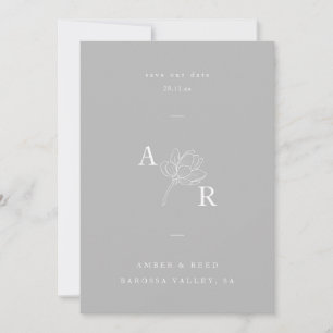 Minimalist Floral Monogram Elegant Grey Save The Date