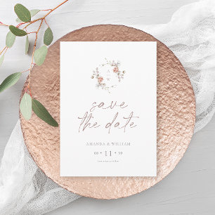 Minimalist Floral Monogram Save the Date Card