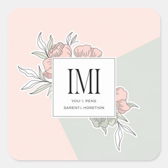 Minimalist Floral Monogram Square Sticker (Front)