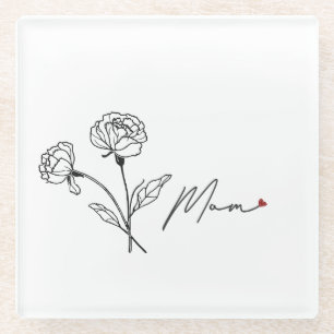Minimalist Floral Mum Coaster With Heart
