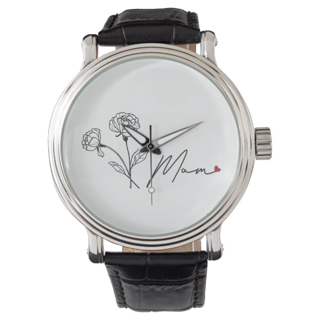 Minimalist Floral Mum gift With Heart Watch (Front)