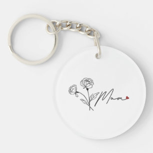 Minimalist Floral Mum Keychain With Heart