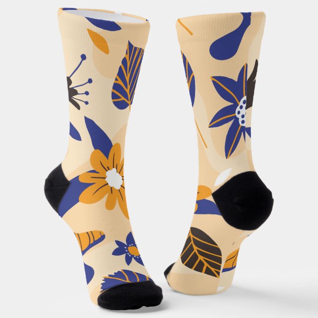 Minimalist floral mushroom leaf  socks (Angled)