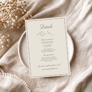 Minimalist floral Neutral Wedding Details Card