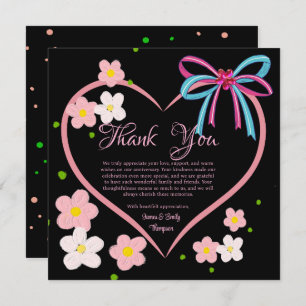 Minimalist Floral Pink & Black Wedding Anniversary Thank You Card