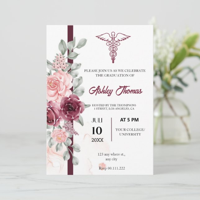 Minimalist Floral RN graduation invitation (Standing Front)