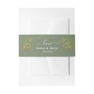 Minimalist Floral Sage Green Monogram Wedding Invitation Belly Band