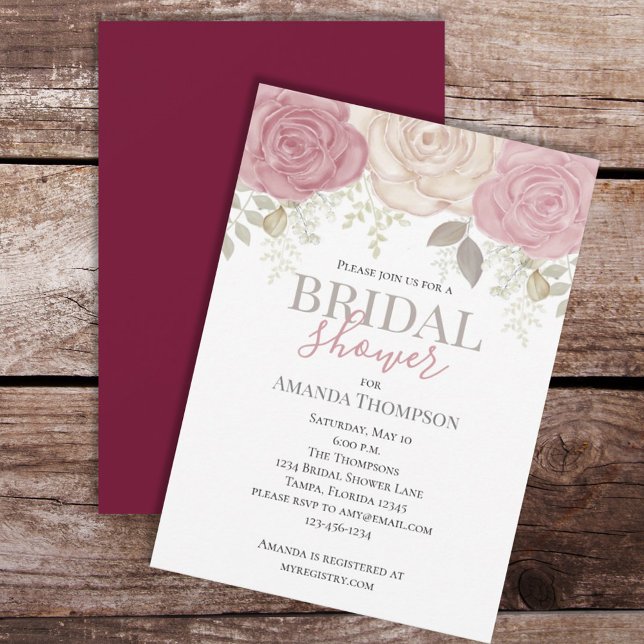 Minimalist Floral Simple Burgundy Bridal Shower  Invitation (Creator Uploaded)