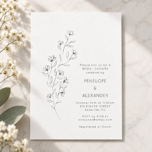 Minimalist Floral Sketch Couples Bridal Shower Invitation