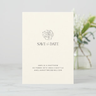 Minimalist Floral Sketch Romantic Ivory Wedding  Save The Date
