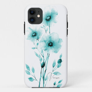 Minimalist floral teal white stylish Case-Mate iPhone case