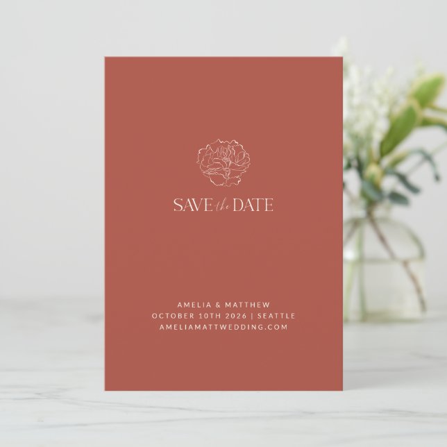 Minimalist Floral Terracotta Drawing Boho Wedding Save The Date (Standing Front)