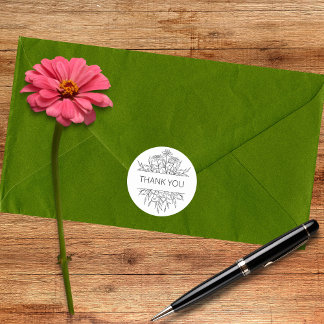 Minimalist Floral Thank You  Classic Round Sticker
