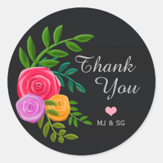 Minimalist Floral Thank You Custom Classic Round Sticker
