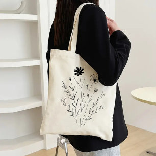 Minimalist Floral Tote Bag, Shoulder Bag, Student Bag