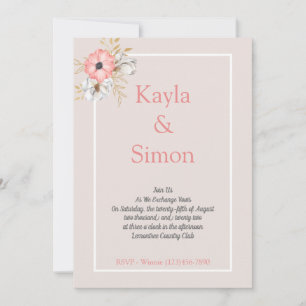 Minimalist Floral Watercolor Linen Wedding  Invitation