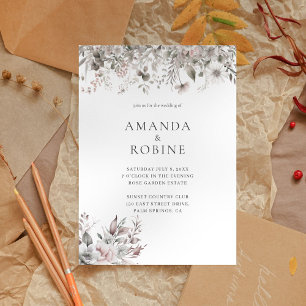 Minimalist Floral Watercolor Wedding Invitation