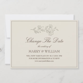 Minimalist Floral Wedding Change The Date Card