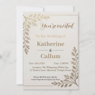 Minimalist Floral Wedding Design with Gold Leaf Invitation